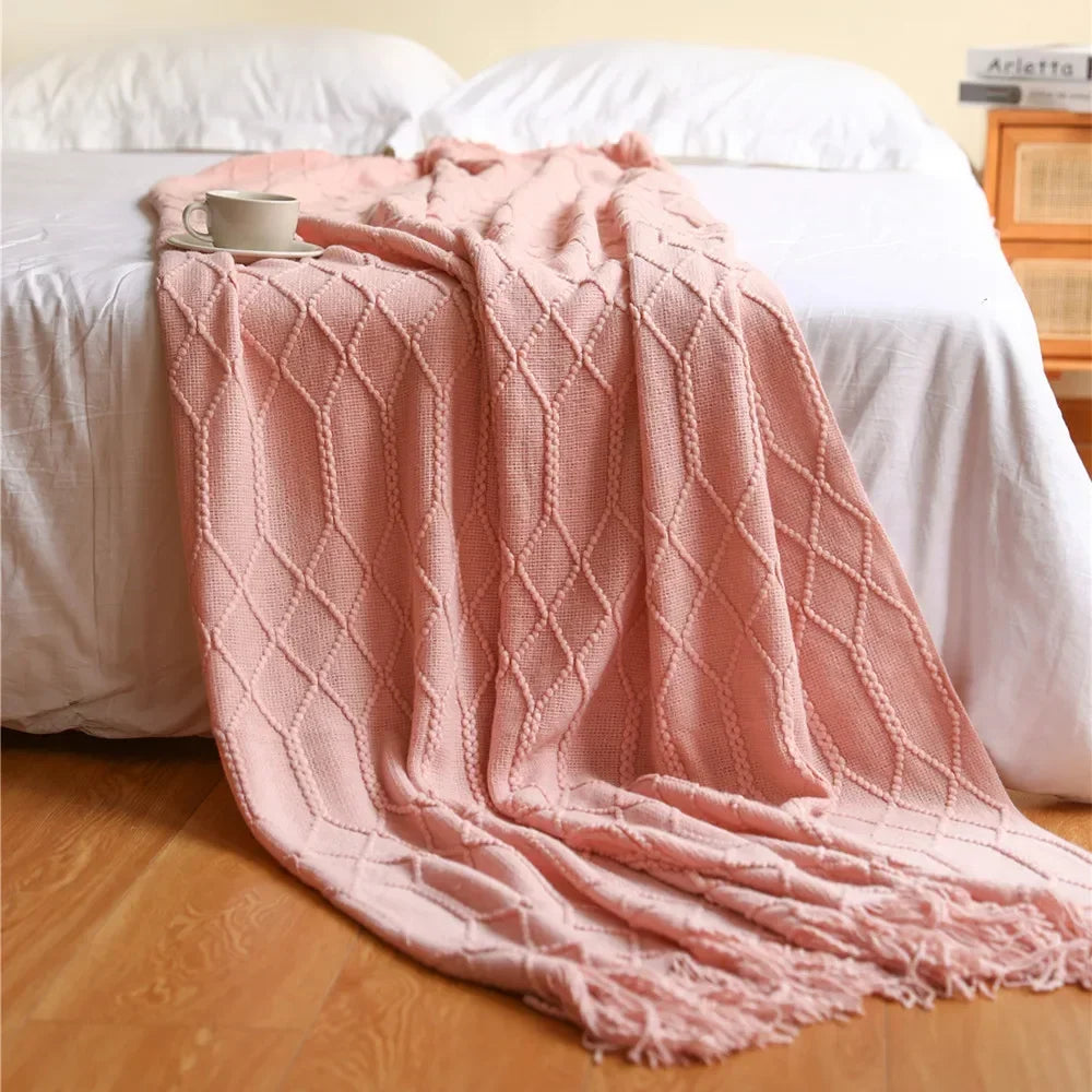 Gestrickte Decke aus Acryl, weich und warm, mit skandinavischem Muster, Sofadecke für Schlafzimmer und Wohnzimmer, dekorative Decke | Sansoti