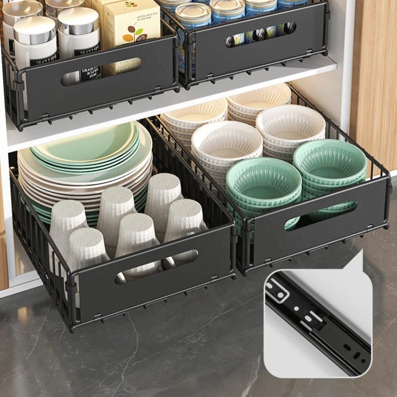Tiroir à Épices Extensible Cuisine Acier au Carbone 37,5cm Noir Organisateur Armoire Tiroir Coulissant Porte-épices Profond Bac de Rangement | Restfield
