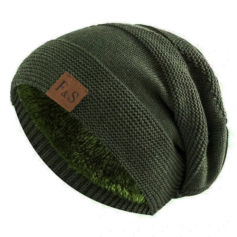 Knitted Slouchy Beanie Winter Hat Lined with Fleece Unisex Casual Streetwear Adults Head Circumference 56-60cm | Sansoti