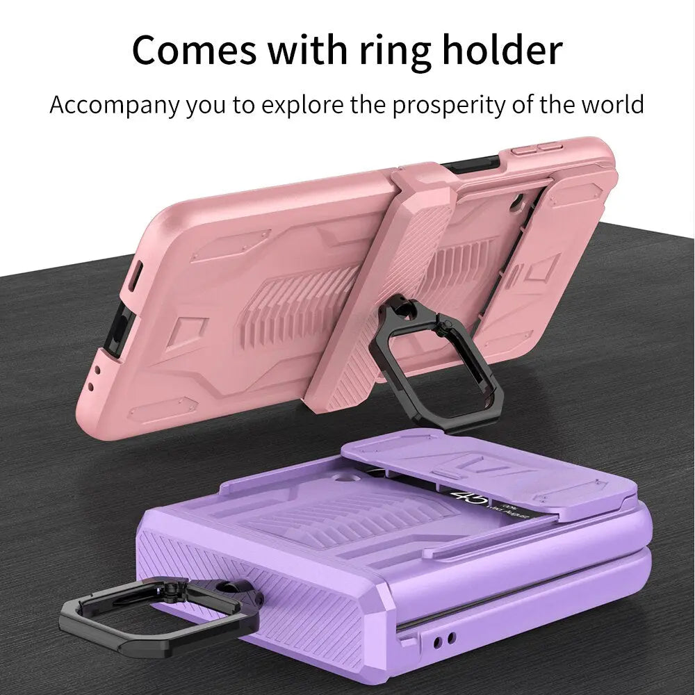 Magnetic Foldable Phone Case with Ring Holder for Z Flip 3 & 4 Flip Camera Shockproof Protective Case | Sansoti