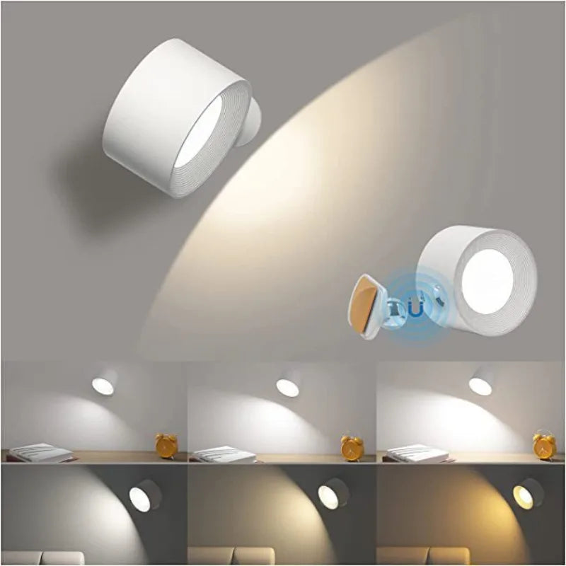 Applique murale magnétique rechargeable sans fil avec télécommande, pivotante à 360°, LED cylindrique à intensité variable, éclairage d’ambiance | Sansoti