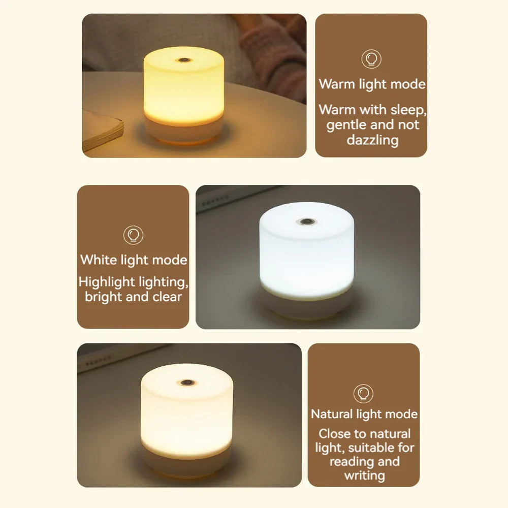 Nachtlamp LED USB 8.5cm Dimbaar ABS Wit Touch Bedlamp Slaapkamer Bureau Sfeerverlichting Compact Lampje | Sansoti
