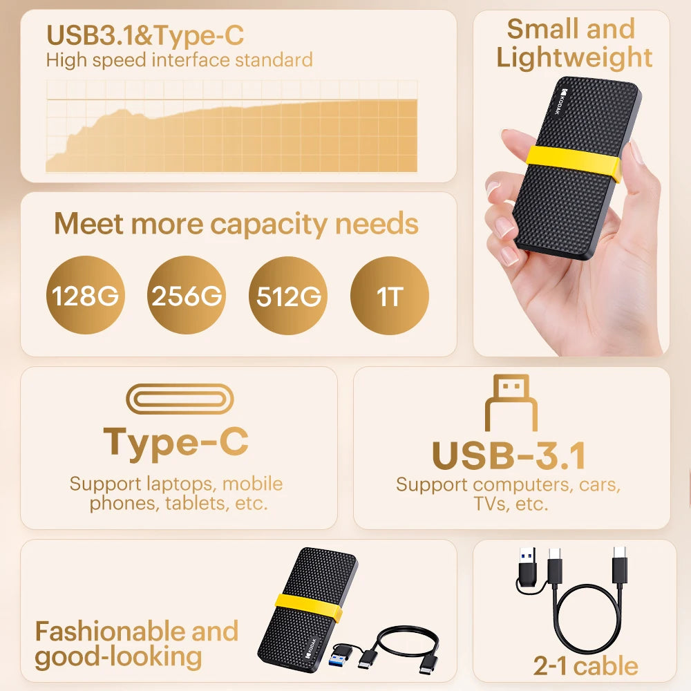 External Solid State Drive 1TB USB 3.1 Type-C Compact Portable Storage Device for Laptop Computer PS4 | Sansoti