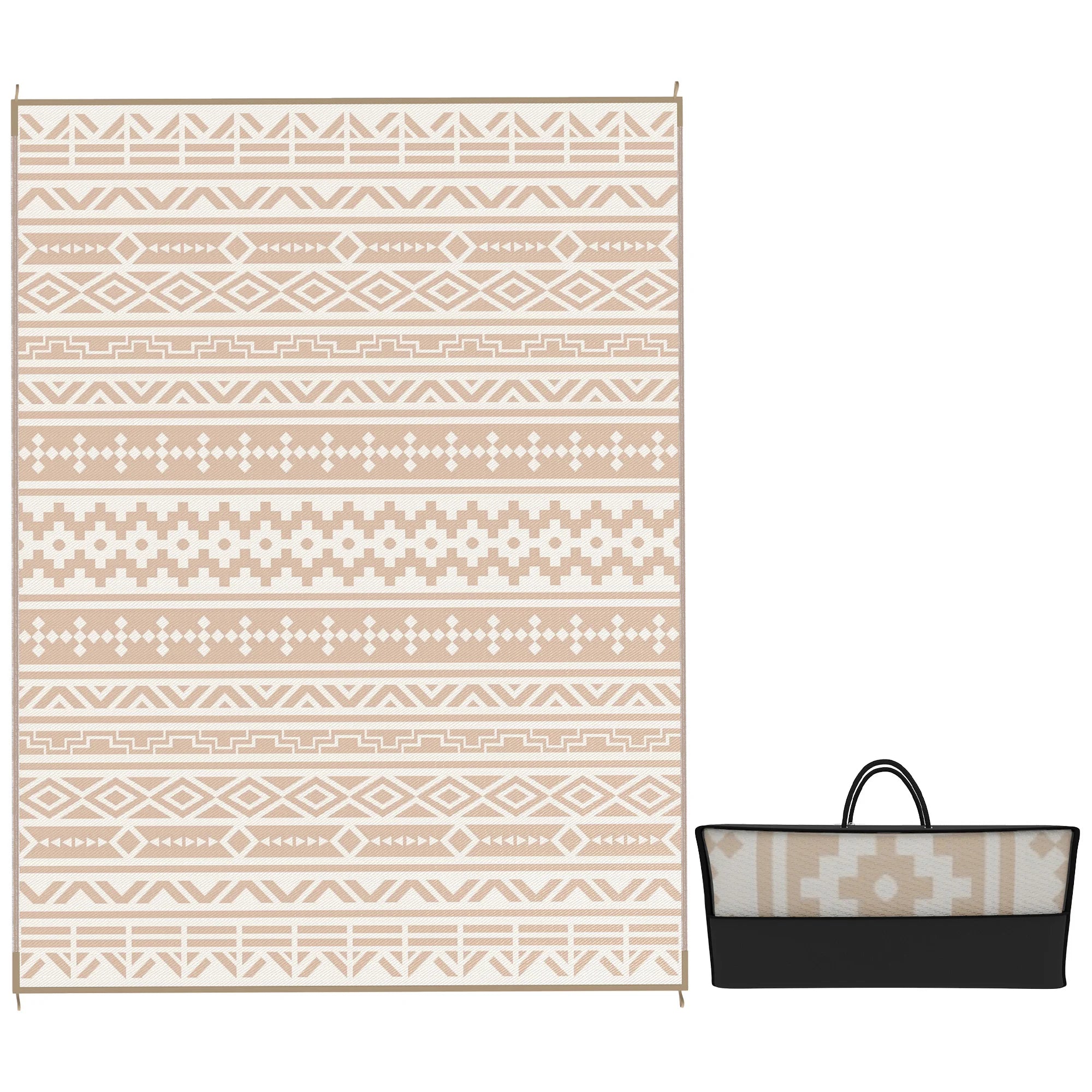 Buitenkleed Omkeerbaar 365x274cm Beige Polypropyleen Tuinkleed Camping Picknick Terras Vloermat Opvouwbaar Transporttas | Sansoti
