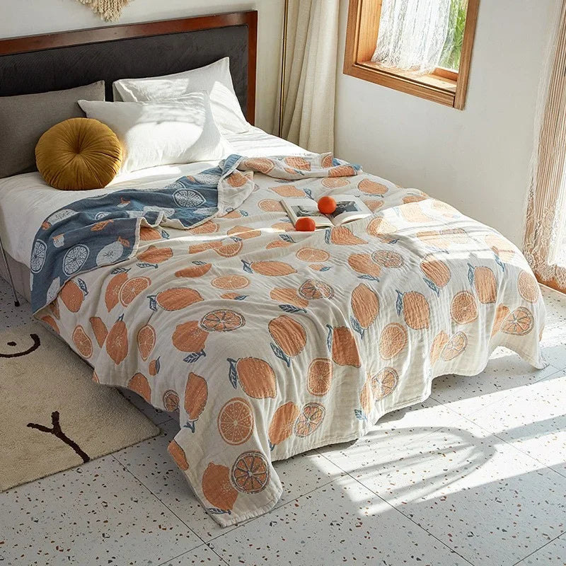 Plaid en mousseline de coton respirant, couverture jacquard pour lit et canapé 150x200 200x230 à motif floral, salon | Sansoti