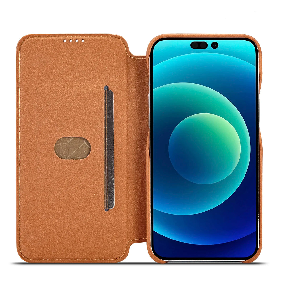 Étui portefeuille à rabat en cuir avec fente pour carte pour divers modèles de smartphones, étui portefeuille compact | Sansoti