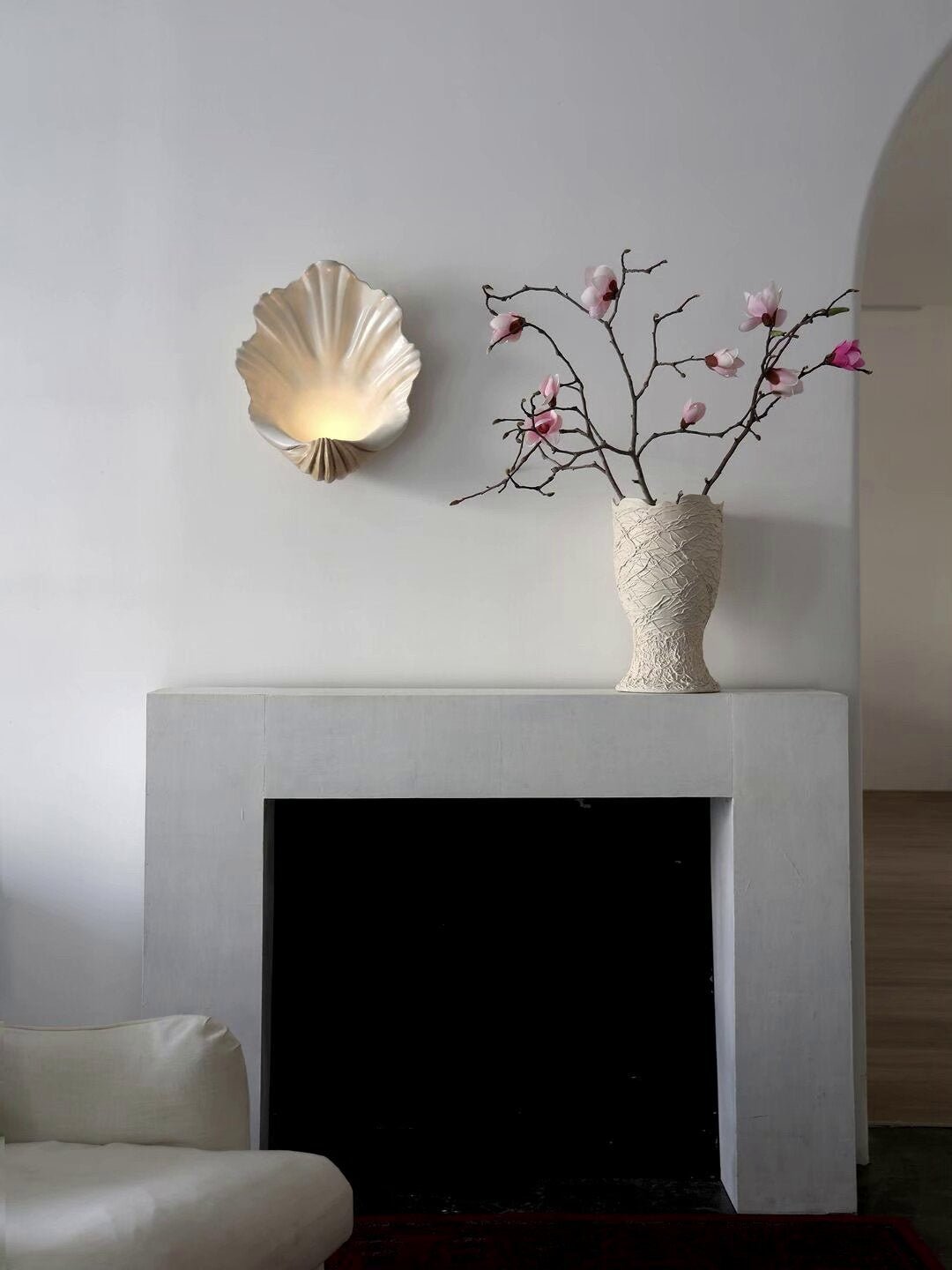 Wall Lamp Shell Cream White Natural Wood E12 Socket Organic Shapes Living Room Bedroom Hallway 42×19×52cm | Sansoti