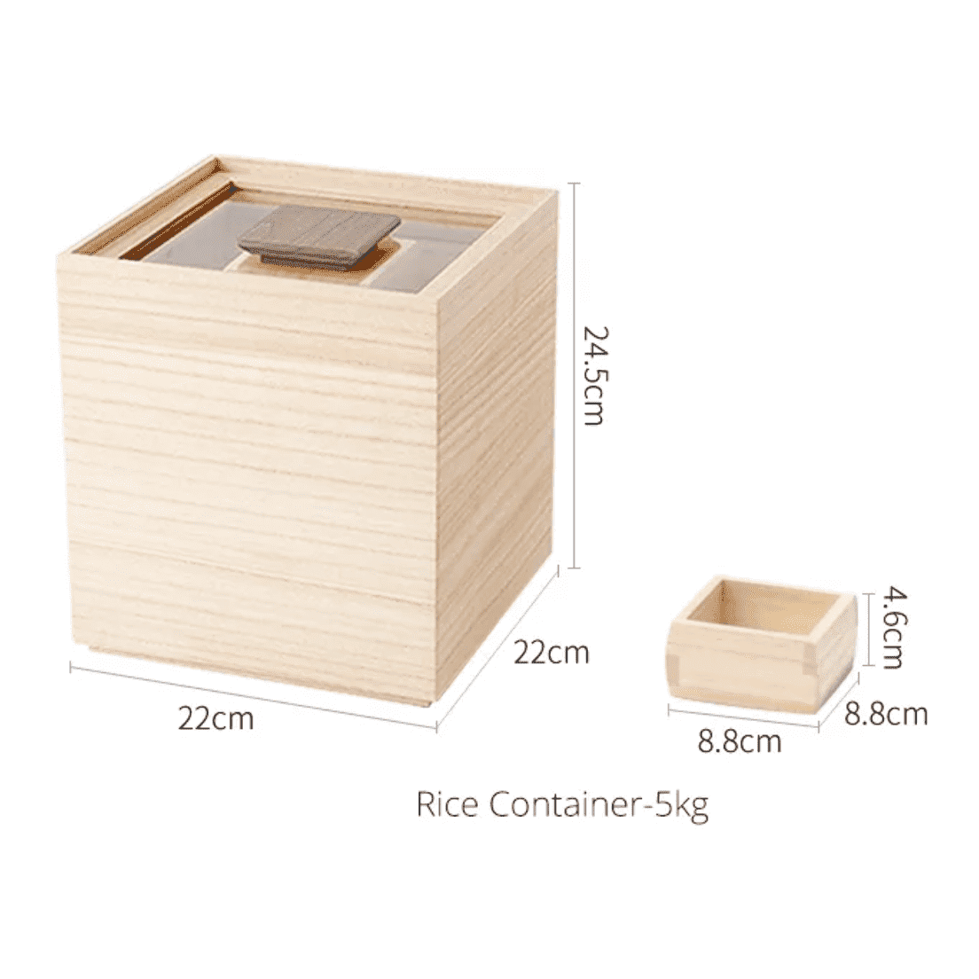 Rijstcontainer Hinoki Hout Japans 5kg Acryl Deksel Maatbeker Keuken Opbergen | Sansoti