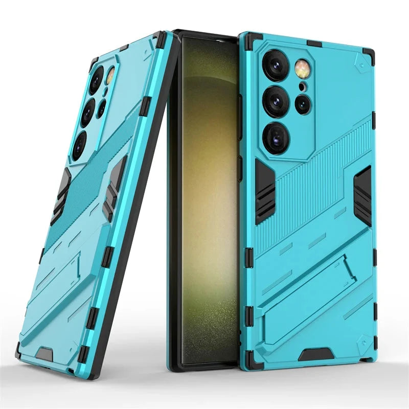 Shock-Resistant Samsung Galaxy Phone Case with Stand, Black Blue Gray, Protective Smartphone Case | Sansoti