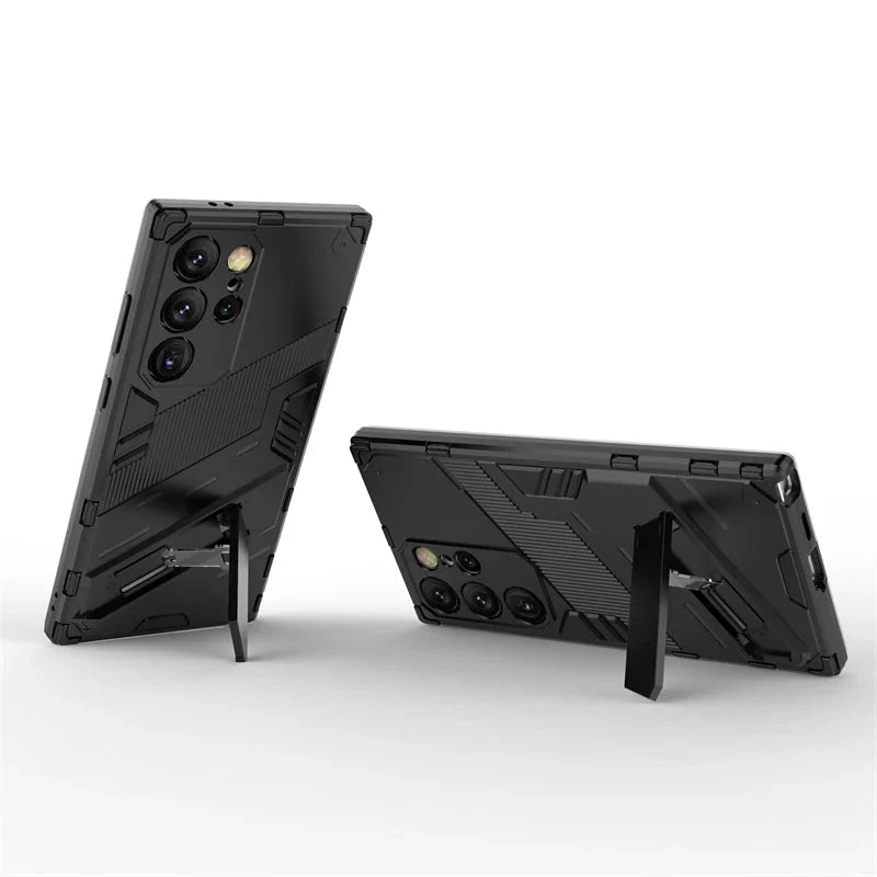 Shock-Resistant Samsung Galaxy Phone Case with Stand, Black Blue Gray, Protective Smartphone Case | Sansoti