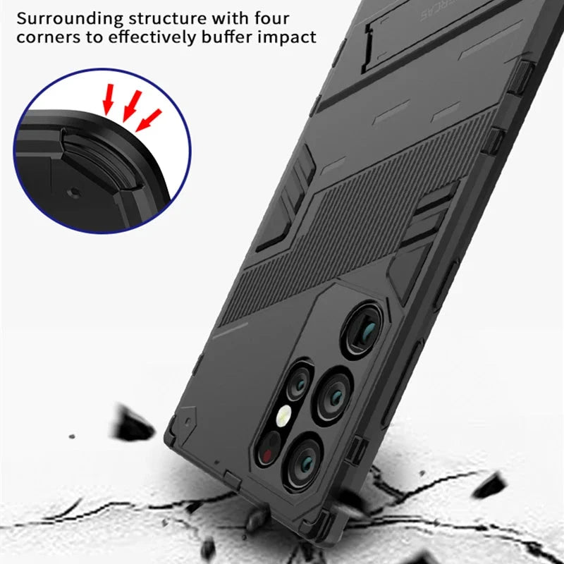 Shock-Resistant Samsung Galaxy Phone Case with Stand, Black Blue Gray, Protective Smartphone Case | Sansoti