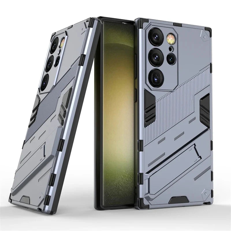 Shock-Resistant Samsung Galaxy Phone Case with Stand, Black Blue Gray, Protective Smartphone Case | Sansoti