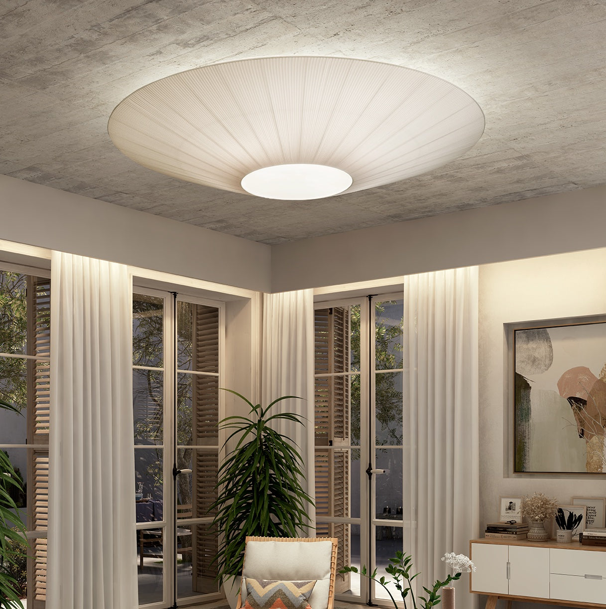Plafondlamp Oosterse Stijl Stoffen Kap Zachte Verlichting voor Eetkamer Woonkamer Dimbaar 3 Maten | Sansoti