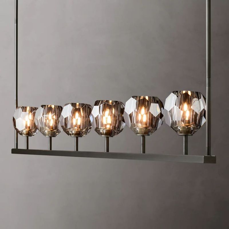 Lineaire Kroonluchter met Kristallen Bollen 152cm Messing Zwart Nikkel voor Eetkamer Woonkamer 6 Lichtpunten | Sansoti