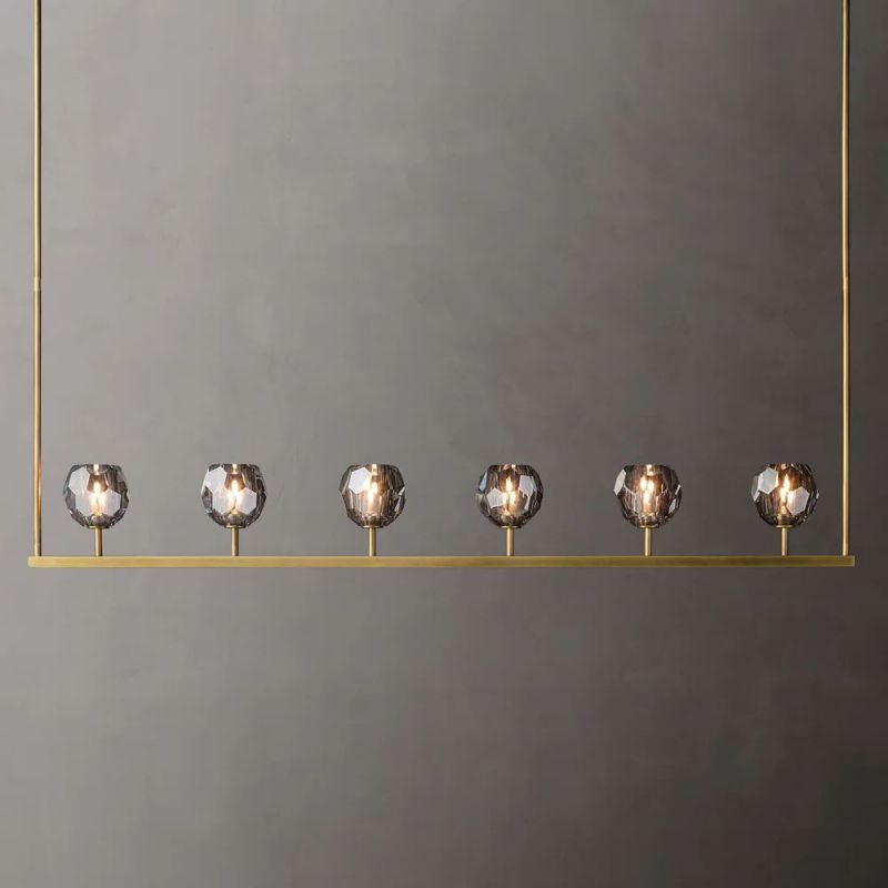 Lineaire Kroonluchter met Kristallen Bollen 152cm Messing Zwart Nikkel voor Eetkamer Woonkamer 6 Lichtpunten | Sansoti