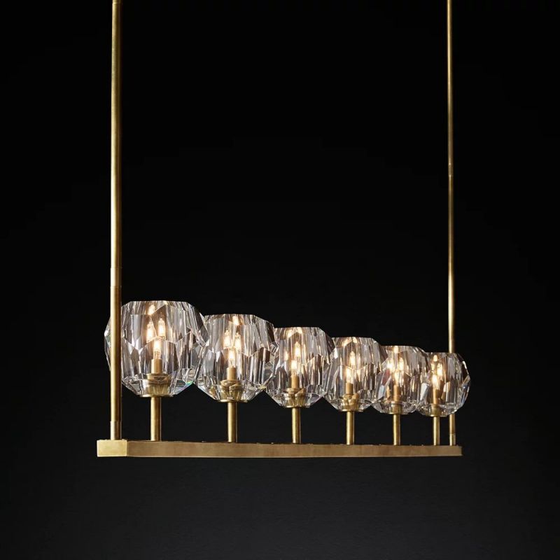 Lineaire Kroonluchter met Kristallen Bollen 152cm Messing Zwart Nikkel voor Eetkamer Woonkamer 6 Lichtpunten | Sansoti