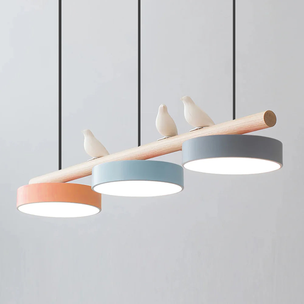 Hanglamp Met Vogels Houten Balk LED 80cm Modern Design | Sansoti