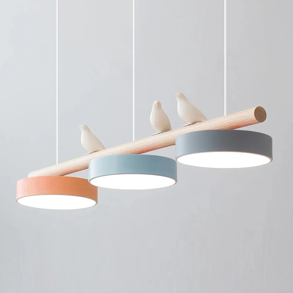 Hanglamp Met Vogels Houten Balk LED 80cm Modern Design | Sansoti