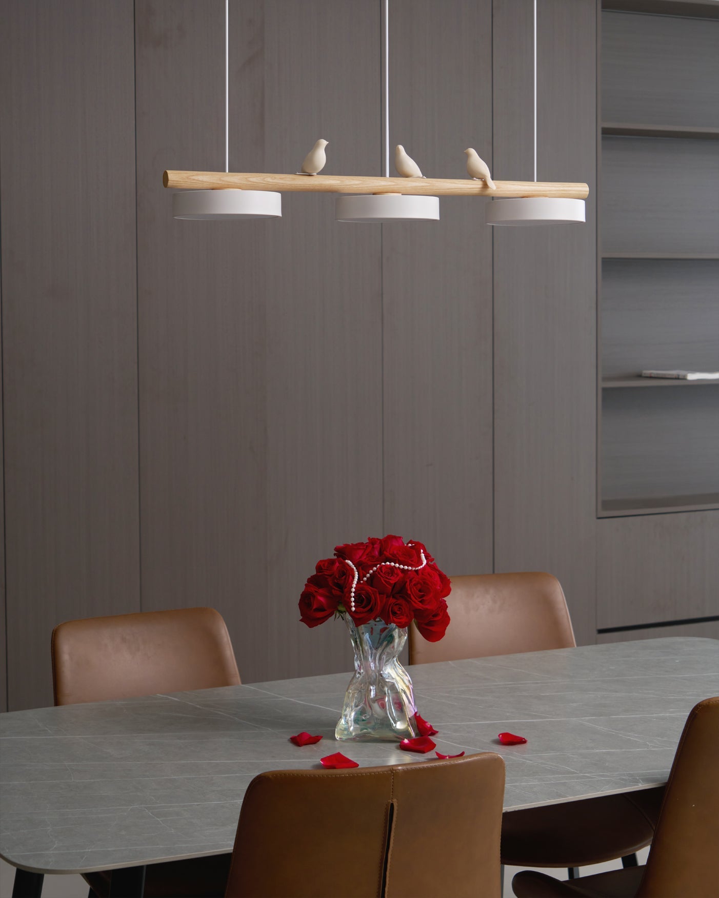 Hanglamp Met Vogels Houten Balk LED 80cm Modern Design | Sansoti