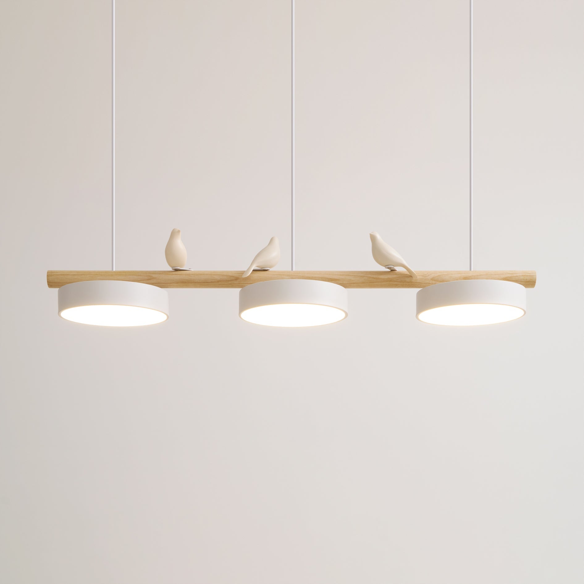 Hanglamp Met Vogels Houten Balk LED 80cm Modern Design | Sansoti