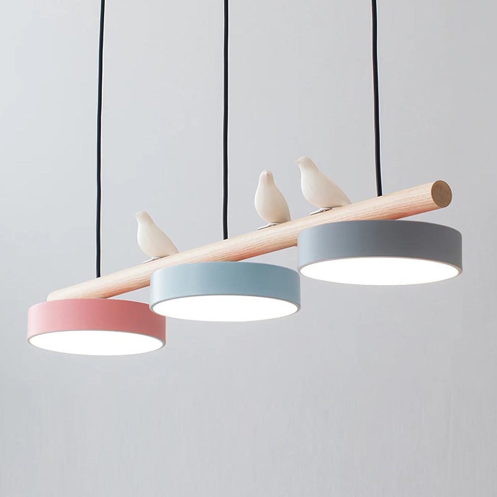 Hanglamp Met Vogels Houten Balk LED 80cm Modern Design | Sansoti