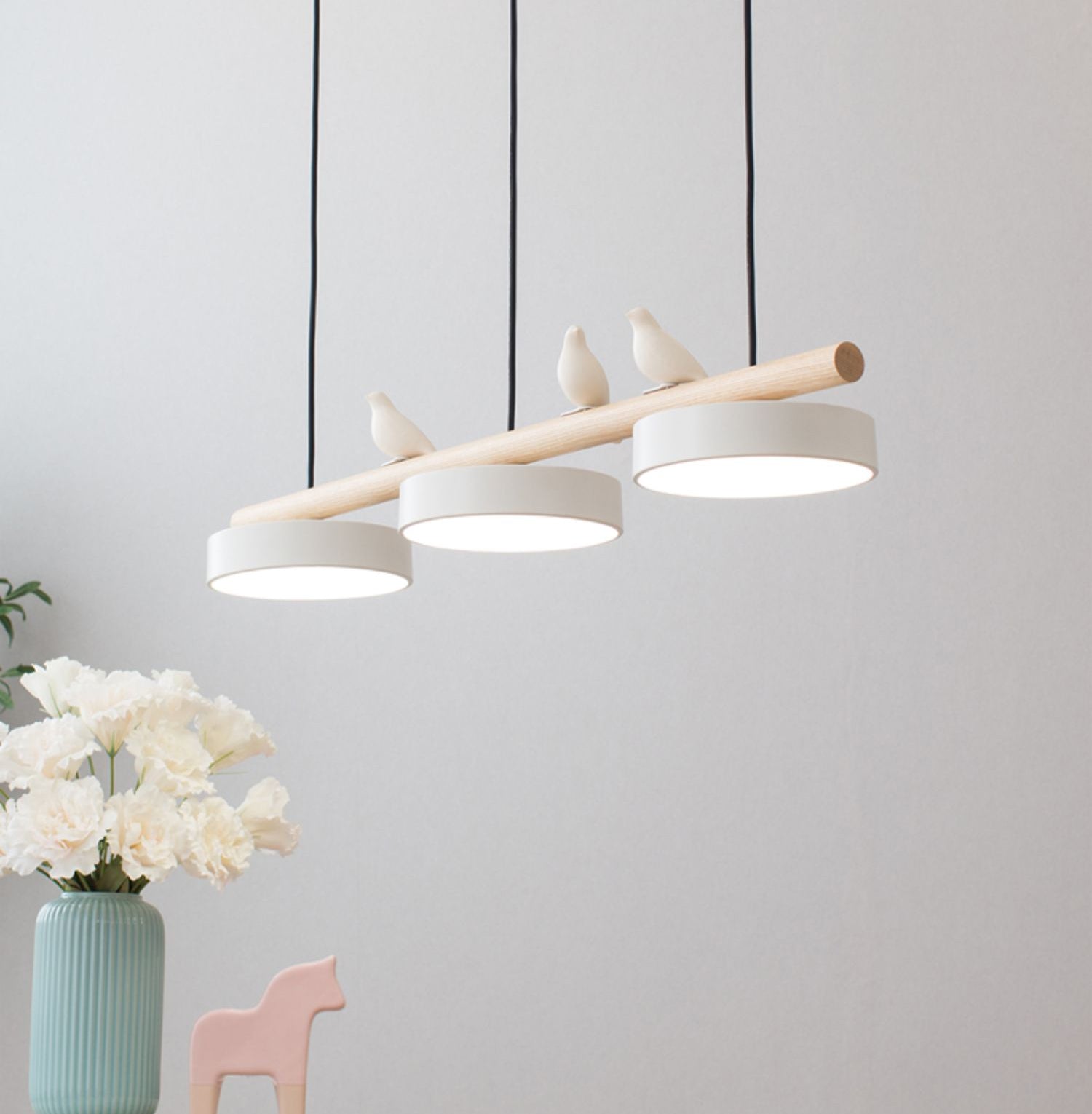 Hanglamp Met Vogels Houten Balk LED 80cm Modern Design | Sansoti