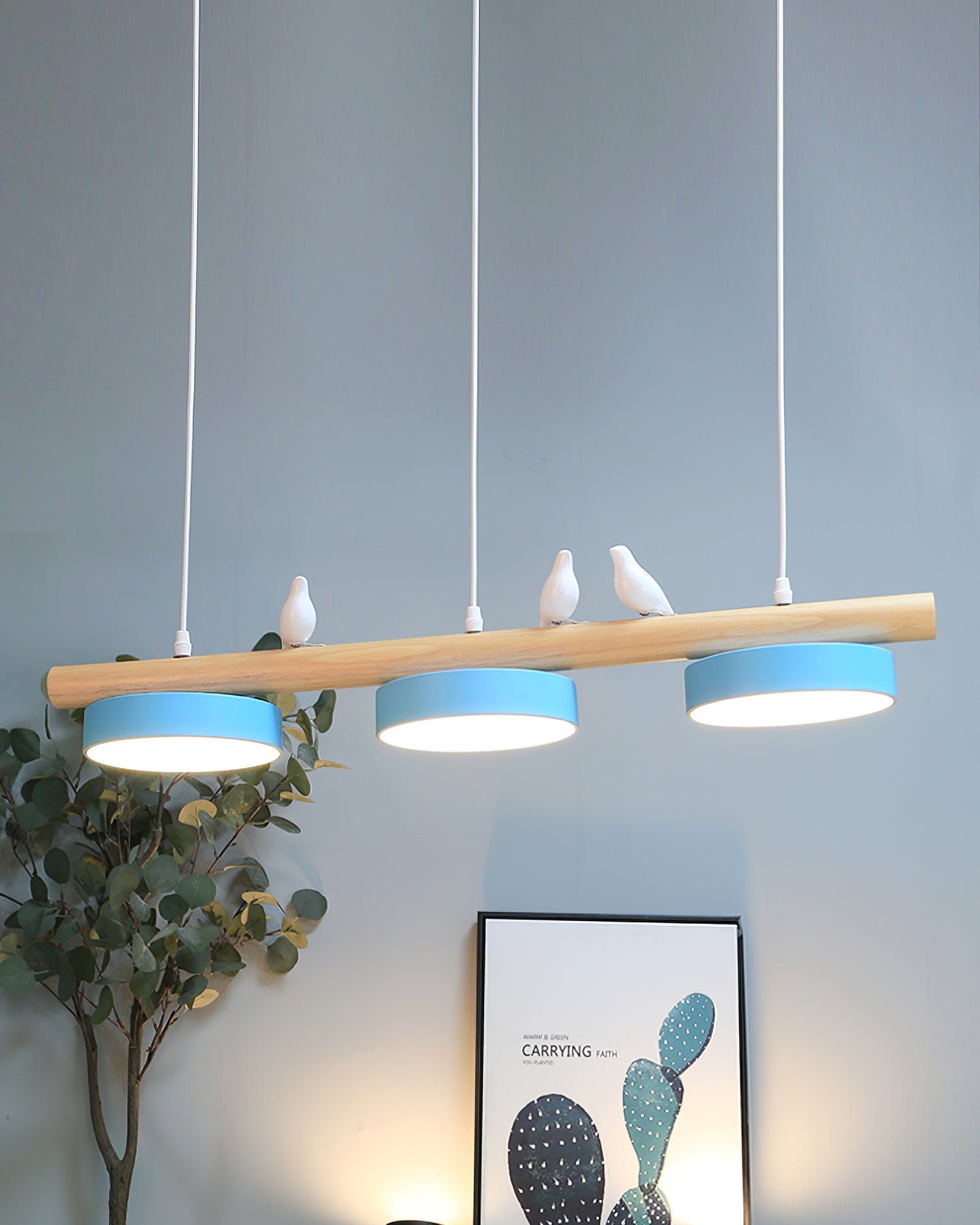 Hanglamp Met Vogels Houten Balk LED 80cm Modern Design | Sansoti