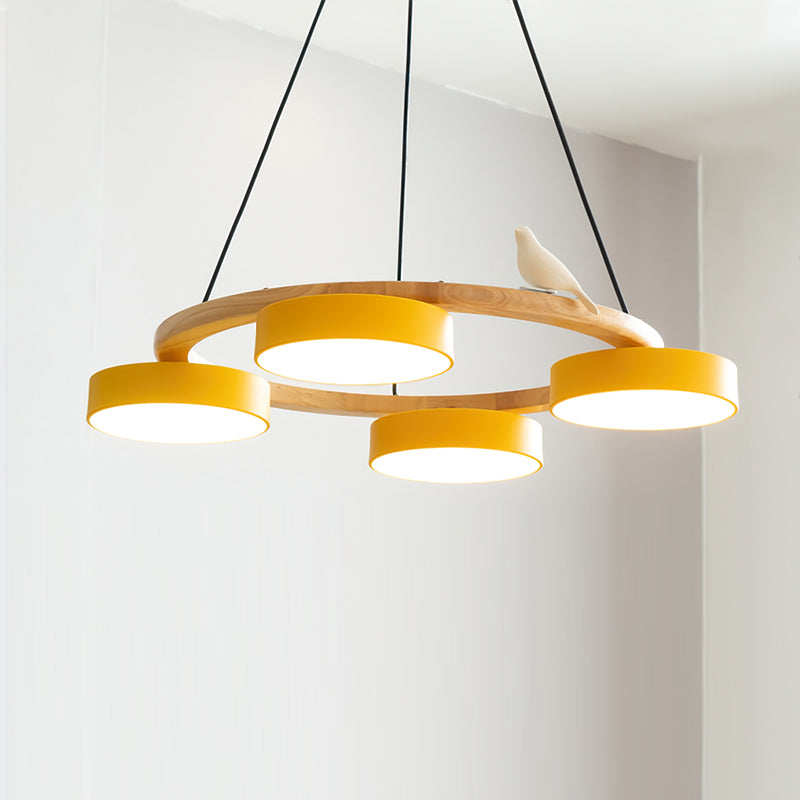 Runde Hängelampe Mit Vögeln Holzring LED 65cm 72cm | Restfield