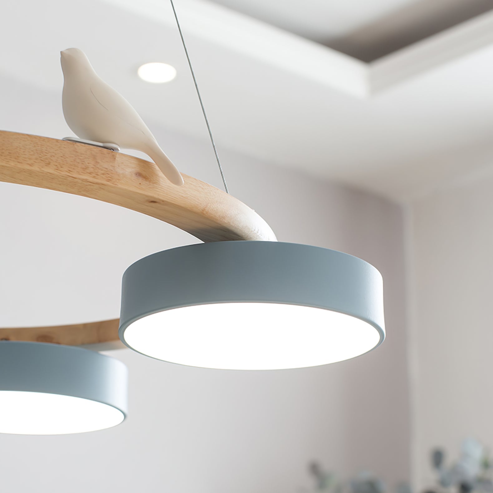 Runde Hängelampe Mit Vögeln Holzring LED 65cm 72cm | Restfield