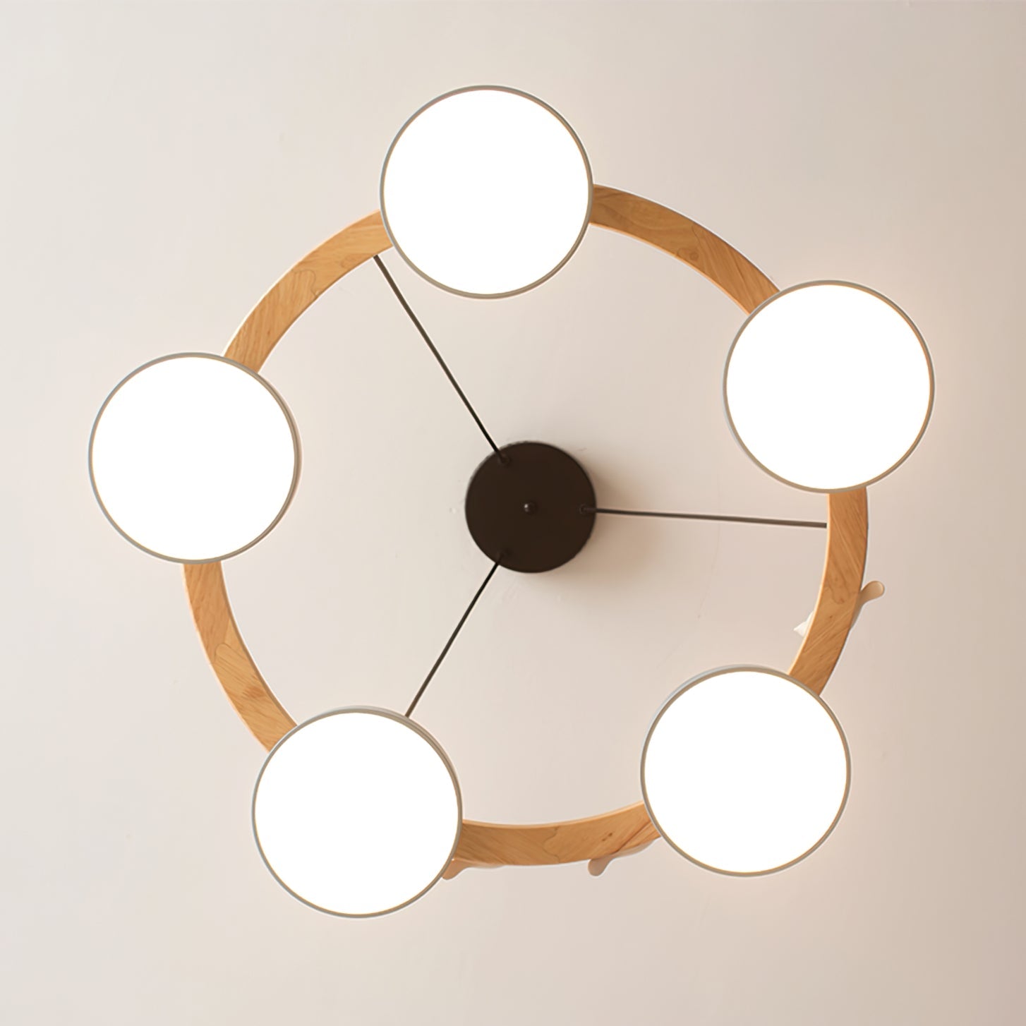 Runde Hängelampe Mit Vögeln Holzring LED 65cm 72cm | Restfield