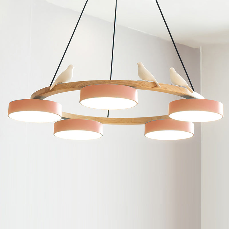 Runde Hängelampe Mit Vögeln Holzring LED 65cm 72cm | Restfield