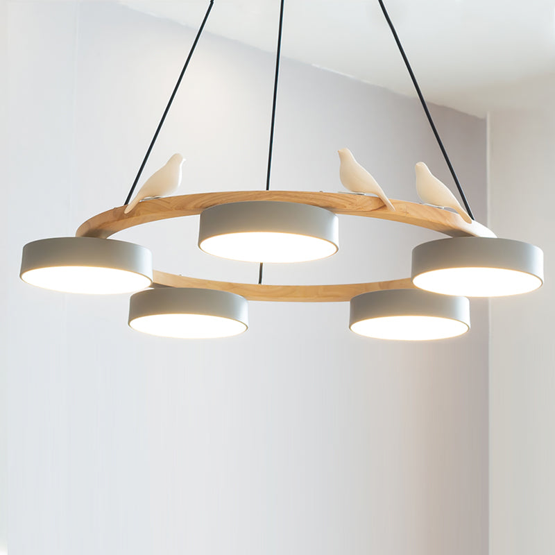 Runde Hängelampe Mit Vögeln Holzring LED 65cm 72cm | Restfield
