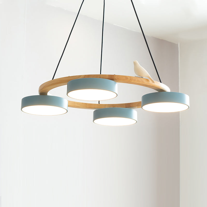 Runde Hängelampe Mit Vögeln Holzring LED 65cm 72cm | Restfield
