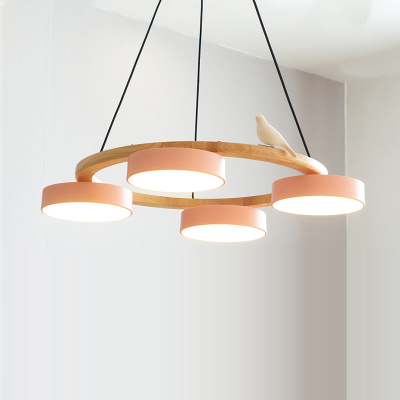 Runde Hängelampe Mit Vögeln Holzring LED 65cm 72cm | Restfield