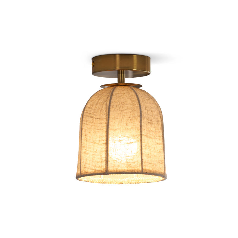 Linnen plafondlamp met gouden ijzeren frame rustiek design warm sfeerlicht voor slaapkamer woonkamer hal entree landelijk | Sansoti