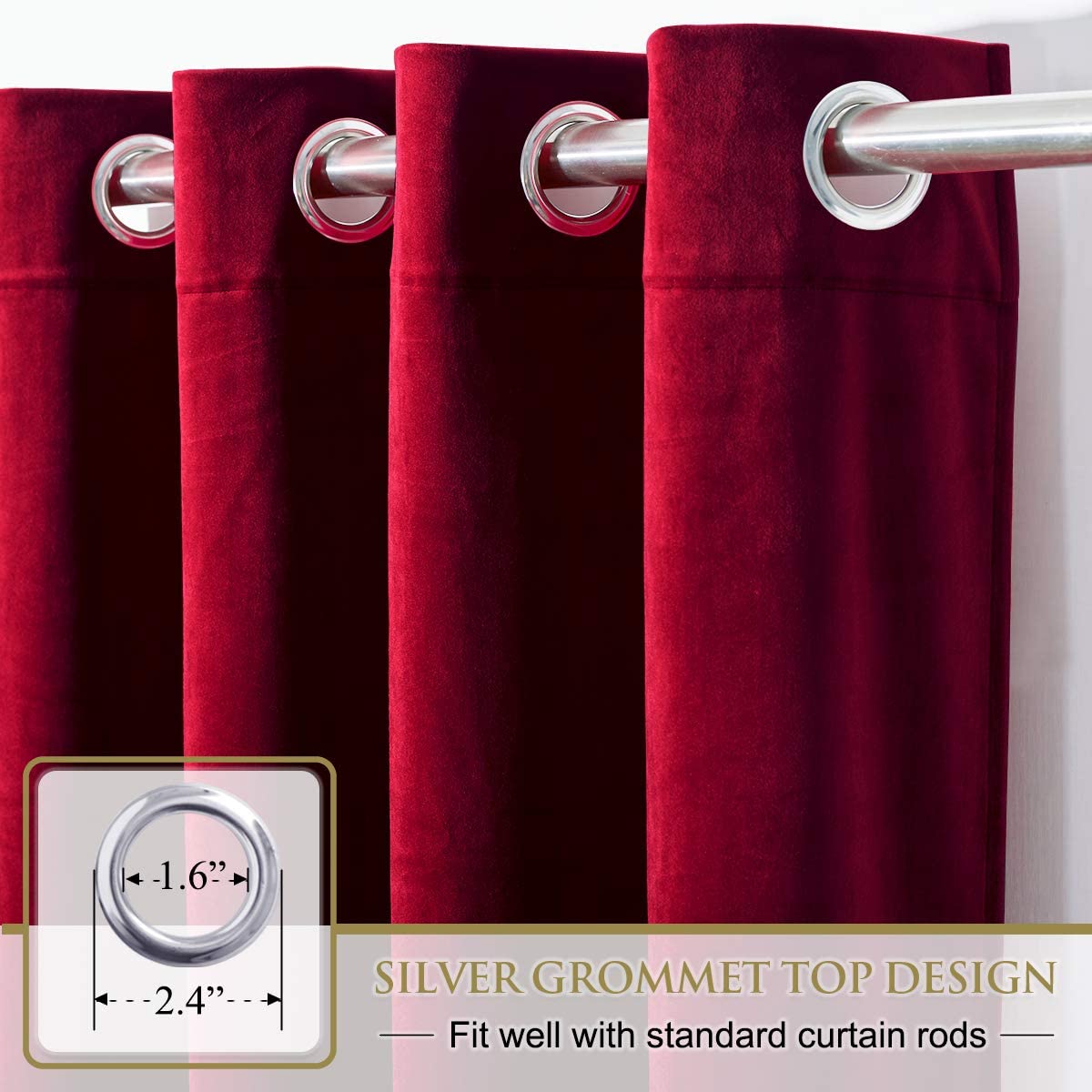 Velvet Blackout Curtains with Silver Rings 2 Panels | Sansoti