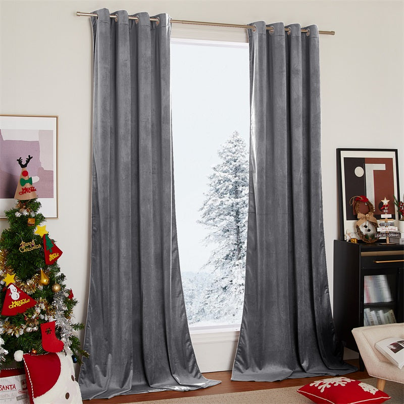 Velvet Blackout Curtains with Silver Rings 2 Panels | Sansoti