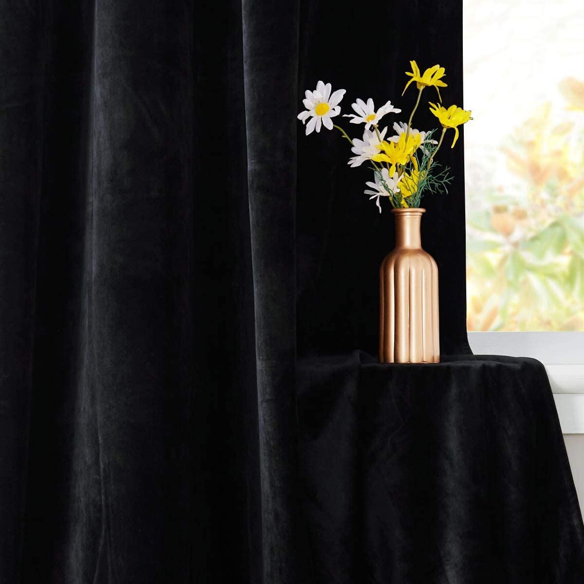 Velvet Blackout Curtains with Silver Rings 2 Panels | Sansoti