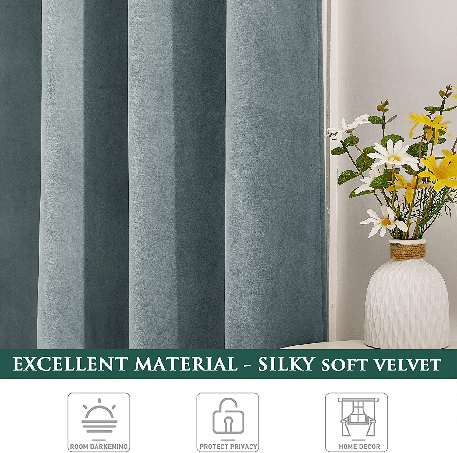 Velvet Blackout Curtains with Silver Rings 2 Panels | Sansoti