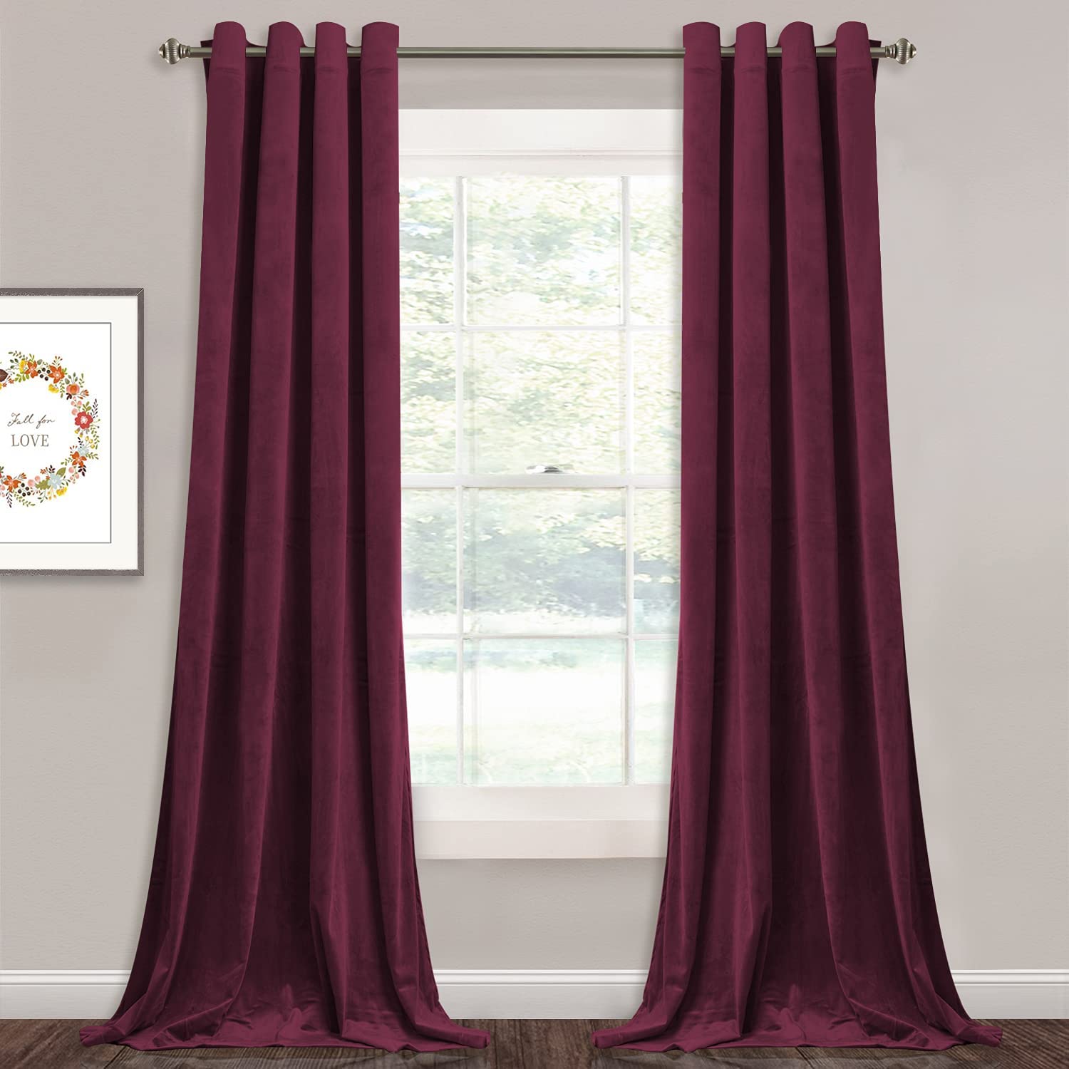 Velvet Blackout Curtains with Silver Rings 2 Panels | Sansoti