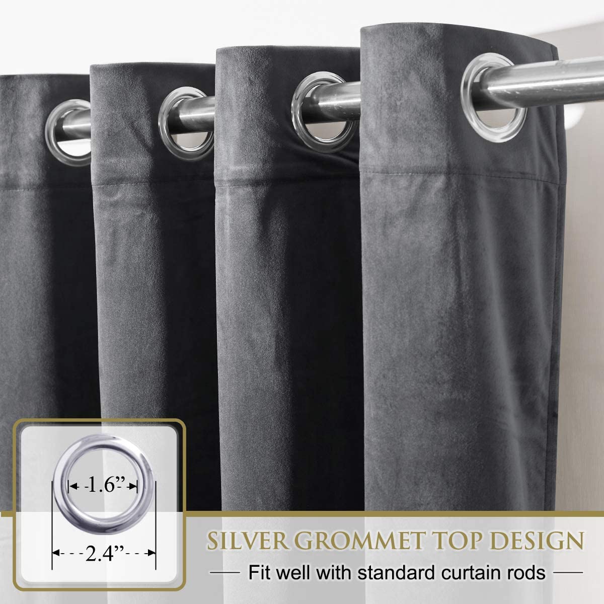Velvet Blackout Curtains with Silver Rings 2 Panels | Sansoti