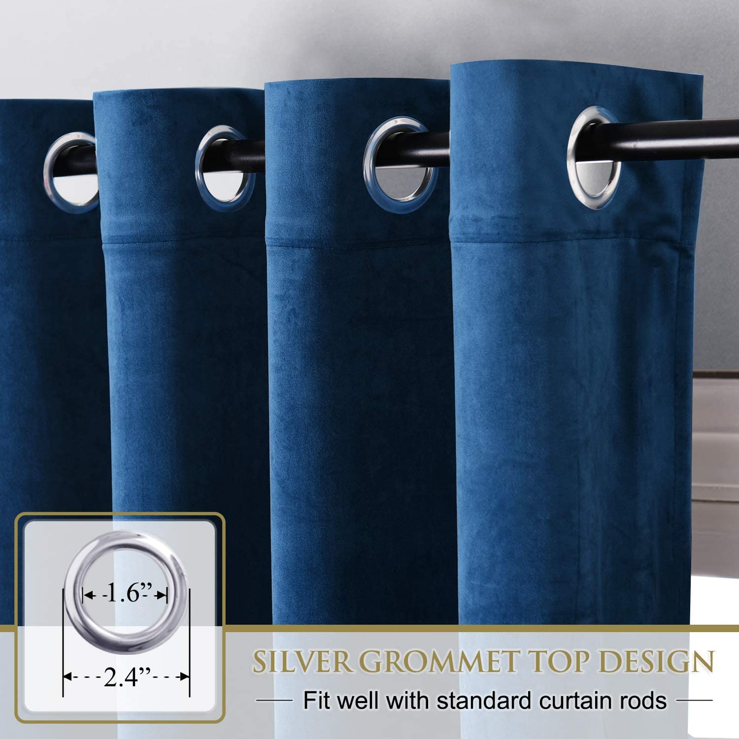 Velvet Blackout Curtains with Silver Rings 2 Panels | Sansoti