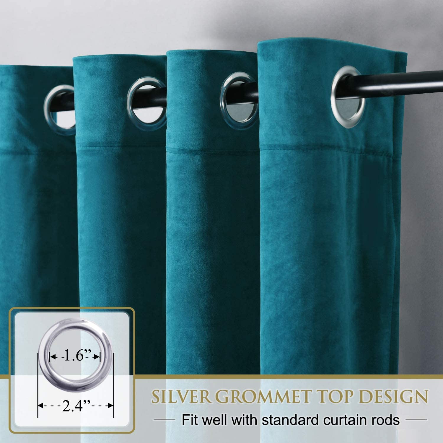 Velvet Blackout Curtains with Silver Rings 2 Panels | Sansoti
