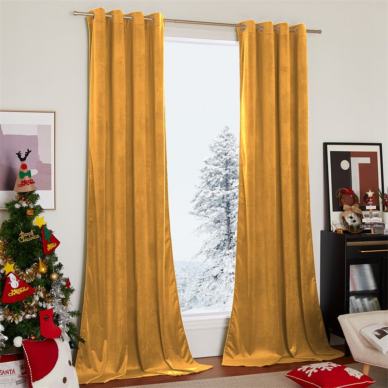 Velvet Blackout Curtains with Silver Rings 2 Panels | Sansoti