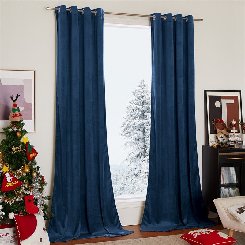 Velvet Blackout Curtains with Silver Rings 2 Panels | Sansoti