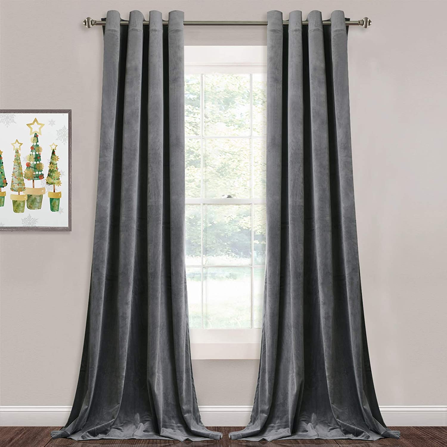 Velvet Blackout Curtains with Silver Rings 2 Panels | Sansoti