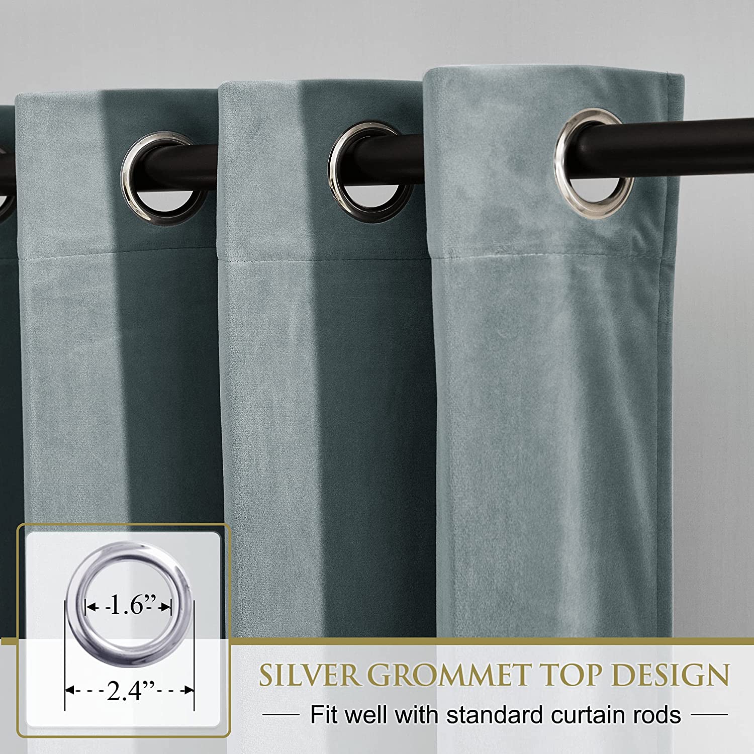 Velvet Blackout Curtains with Silver Rings 2 Panels | Sansoti