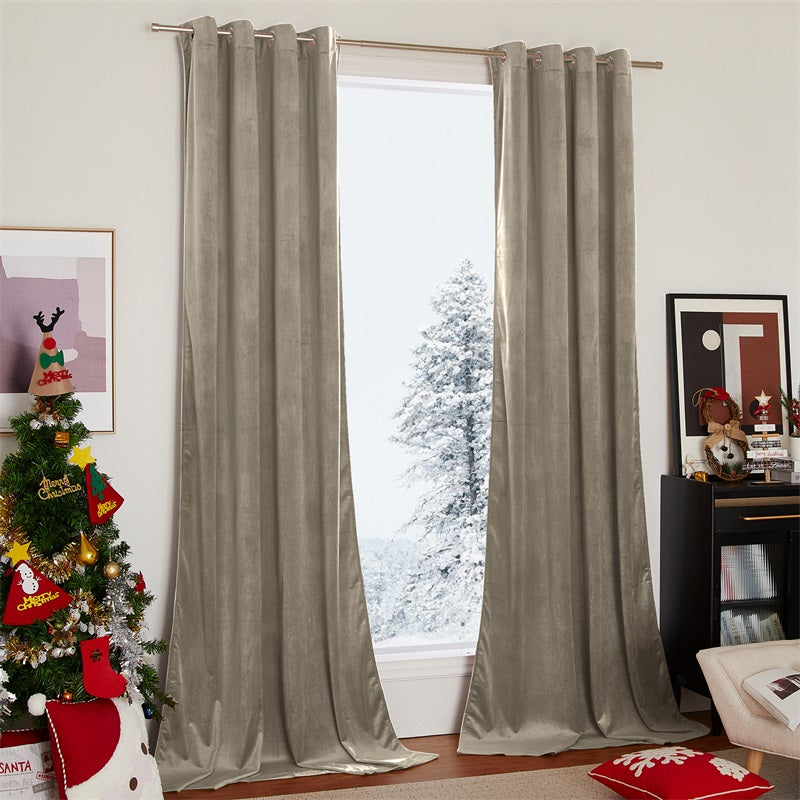 Velvet Blackout Curtains with Silver Rings 2 Panels | Sansoti