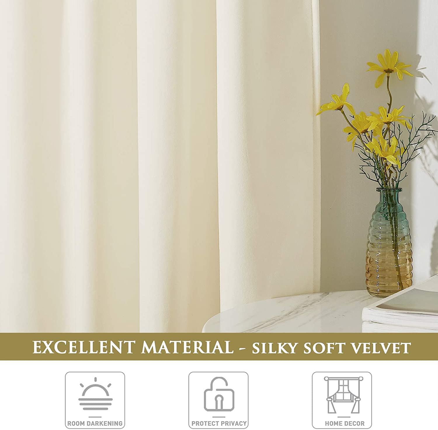 Velvet Blackout Curtains with Silver Rings 2 Panels | Sansoti