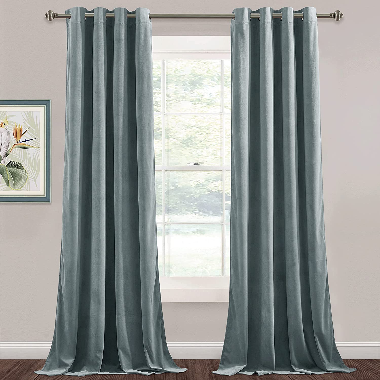 Velvet Blackout Curtains with Silver Rings 2 Panels | Sansoti